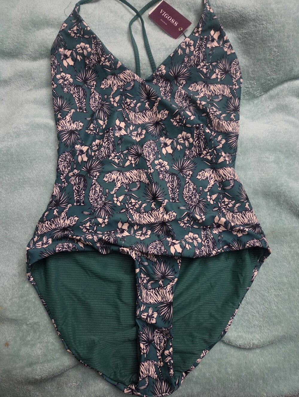 Vigoss Emerald Green One-Piece Swimsuit with Botanical & Tiger Print